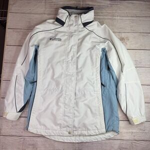 Columbia Women's Large Interchange Winter Jacket White Blue Hooded Shell READ